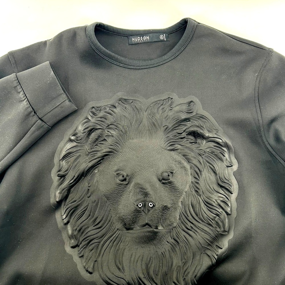 Hudson Outerwear Mens Black 3D Lion Head Side Zip Scuba Sweatshirt Size XL
